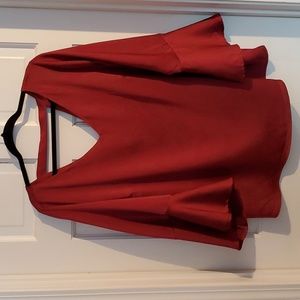 Roz & Ali Crimson Sateen Bell Sleeved Top Plus Size 1X